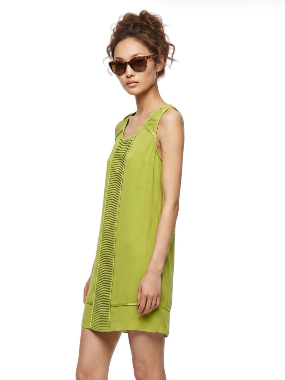 KENNETH COLE vintage limegreen Crew neck Sleeveless mini shiftdress Pleats SZ PS